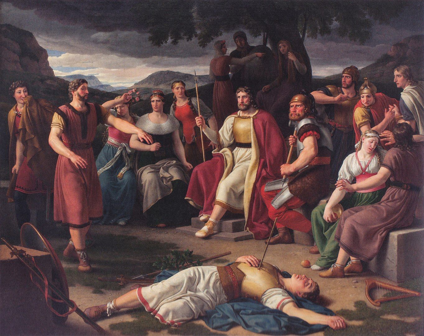 Los Aesir rodean el cuerpo muerto de Baldr en una pintura de Christoffer Eckersberg.
