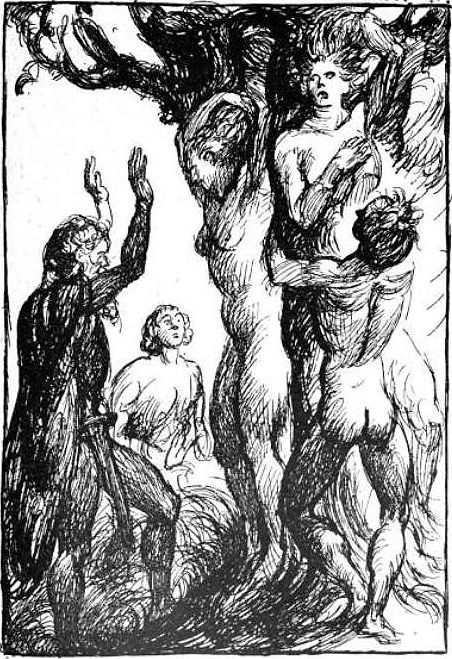 Creación de los humanos Ask Y Embla La creación de la primera pareja humana segun la mitología nórdica, a partir de un fresno y un olmo gracias a la acción de Odín, Hoenir y Loki. Ilustración de Robert Engels 1919