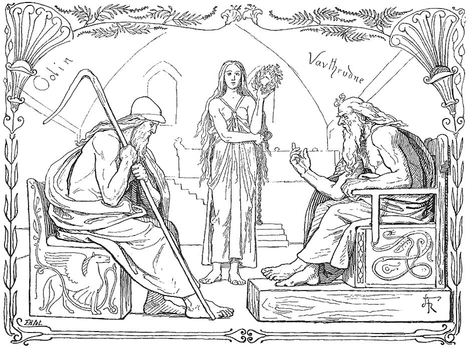 Odín y Vafthrudner durante su batalla de ingenio pintura de Lorenz Frølich.