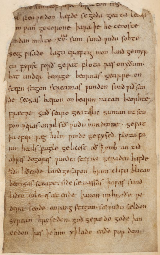 Página del manuscrito original del poema épico Beowulf.