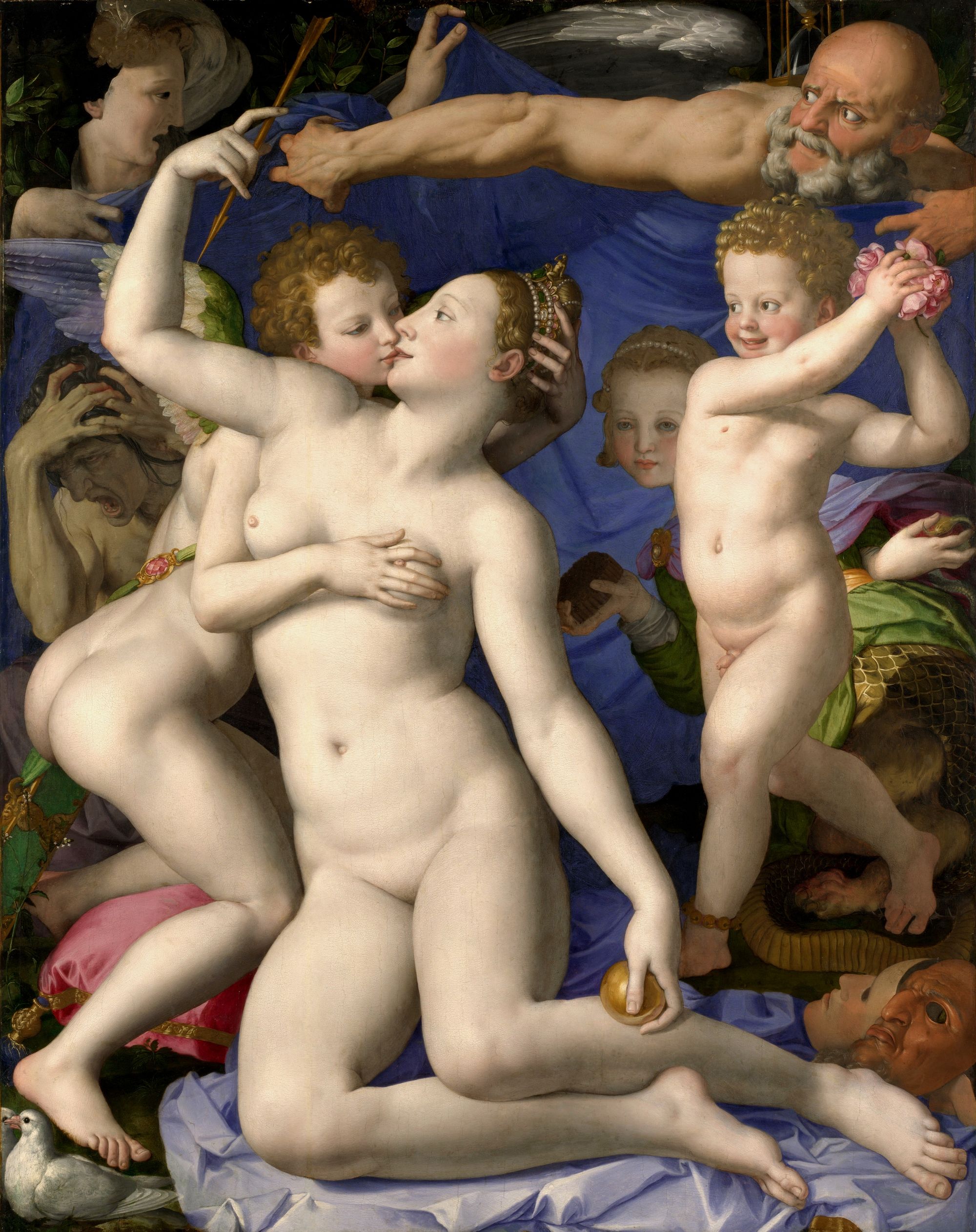 Alegoria del triunfo de Venus de Bronzino. En esta pintura se puede ver a Afrodita/Venus con una manzana dorada en su mano.