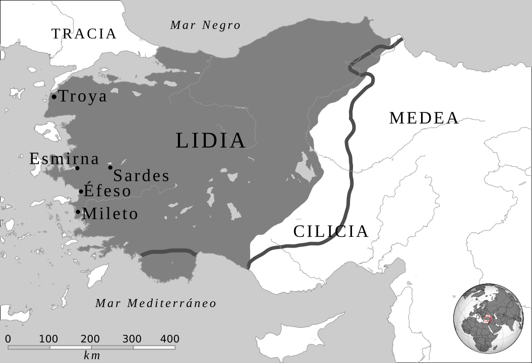 Mapa que demuestra la extensión del imperio lidio durante el reinado de Creso el mas importante de los reyes lidios