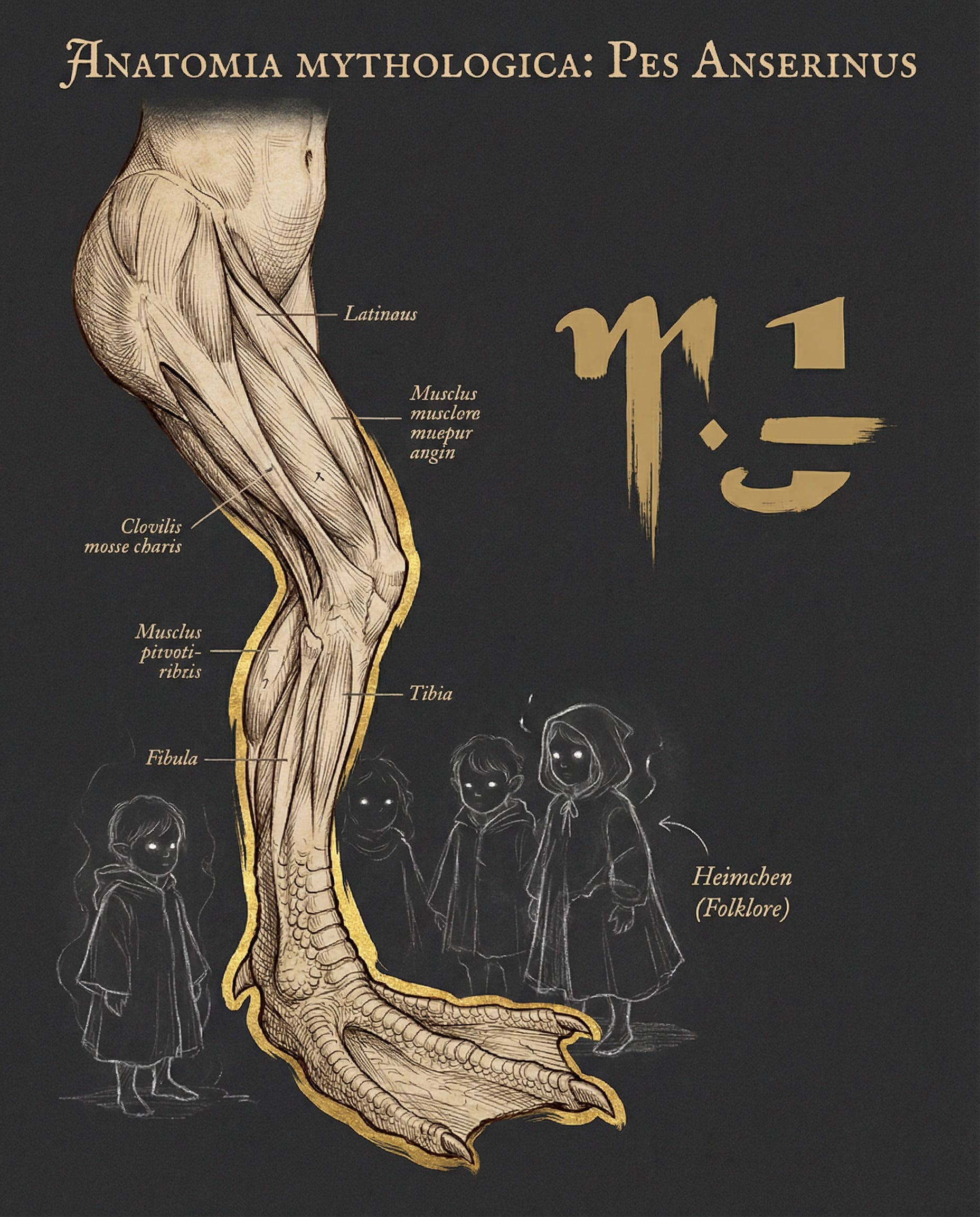 Ilustración de un pie de mujer transformándose en pata de ganso sobre la nieve.