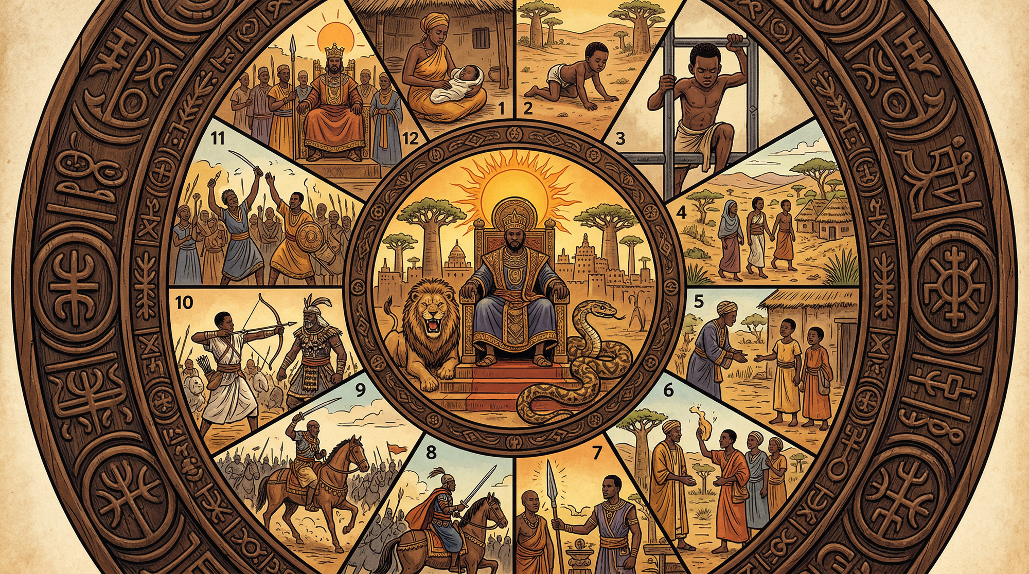 El monomito de Campbell ilustrado con la vida de Sundiata: separación, iniciación, retorno.